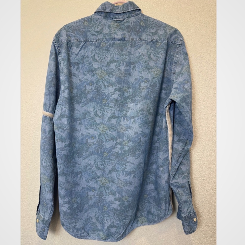 Koike‎ Barcelona Mens Blue Tropical Cotton Button Down Surf shirt L Denim - Picture 5 of 8